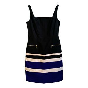 Lauren Ralph Lauren Strappy Dress SZ 2 Black Blue Cotton Preppy Gold Zipper